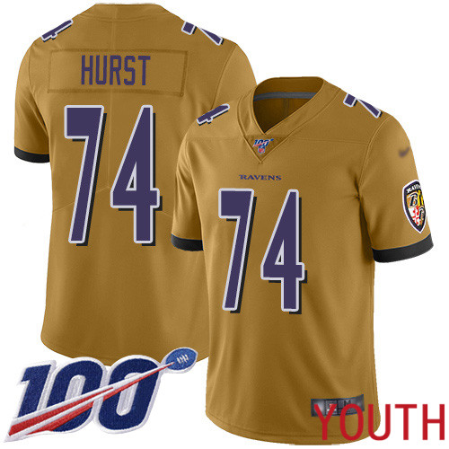 Baltimore Ravens Limited Gold Youth James Hurst Jersey NFL Football 74 100th Season Inverted Legend